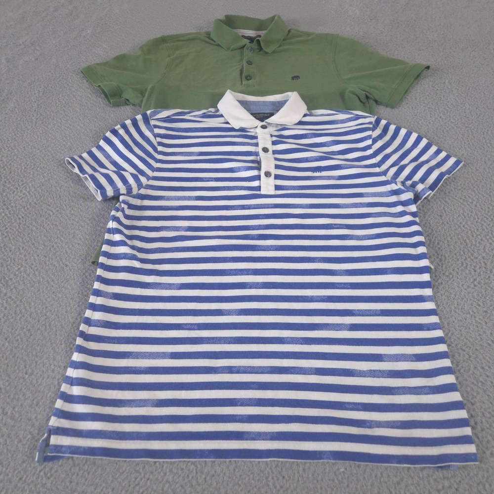 LOT OF 2 Banana‎ Republic Polo Shirt Mens L Striped Solid Cotton Pique Stretch